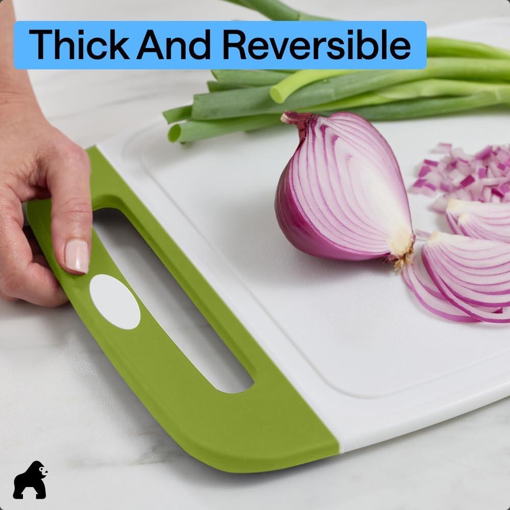 imageGORILLA GRIP BPAFree Reversible Kitchen Cutting Board Set of 3 US Designed Nonporous Juice Grooves Catch Liquid Slip Resistant Border Dishwasher Safe Durable Large Food Chopping Boards BlackLimeWhite
