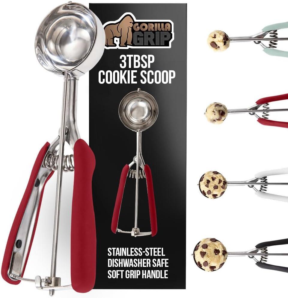 imageGORILLA GRIP BPAFree Stainless Steel Cookie Scoop 1 TBSP Scooper 60 Soft Grip Handle Easy Food Release Create Even Portion Sizes Multipurpose Kitchen Melon Baller Meatball Spring Scoops BlackRed