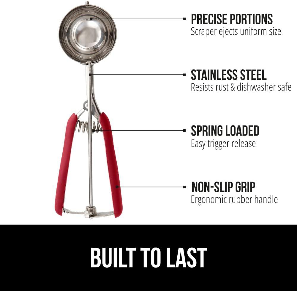 imageGORILLA GRIP BPAFree Stainless Steel Cookie Scoop 1 TBSP Scooper 60 Soft Grip Handle Easy Food Release Create Even Portion Sizes Multipurpose Kitchen Melon Baller Meatball Spring Scoops BlackRed