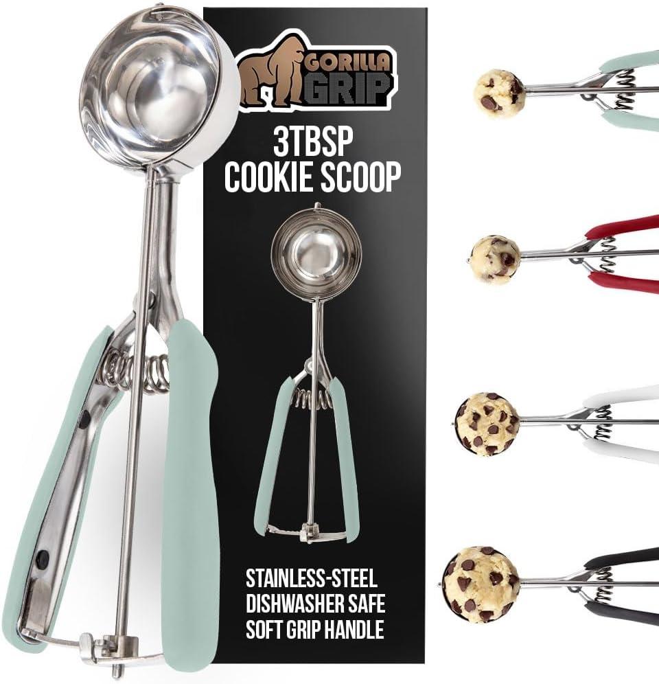 imageGORILLA GRIP BPAFree Stainless Steel Cookie Scoop 1 TBSP Scooper 60 Soft Grip Handle Easy Food Release Create Even Portion Sizes Multipurpose Kitchen Melon Baller Meatball Spring Scoops BlackMint