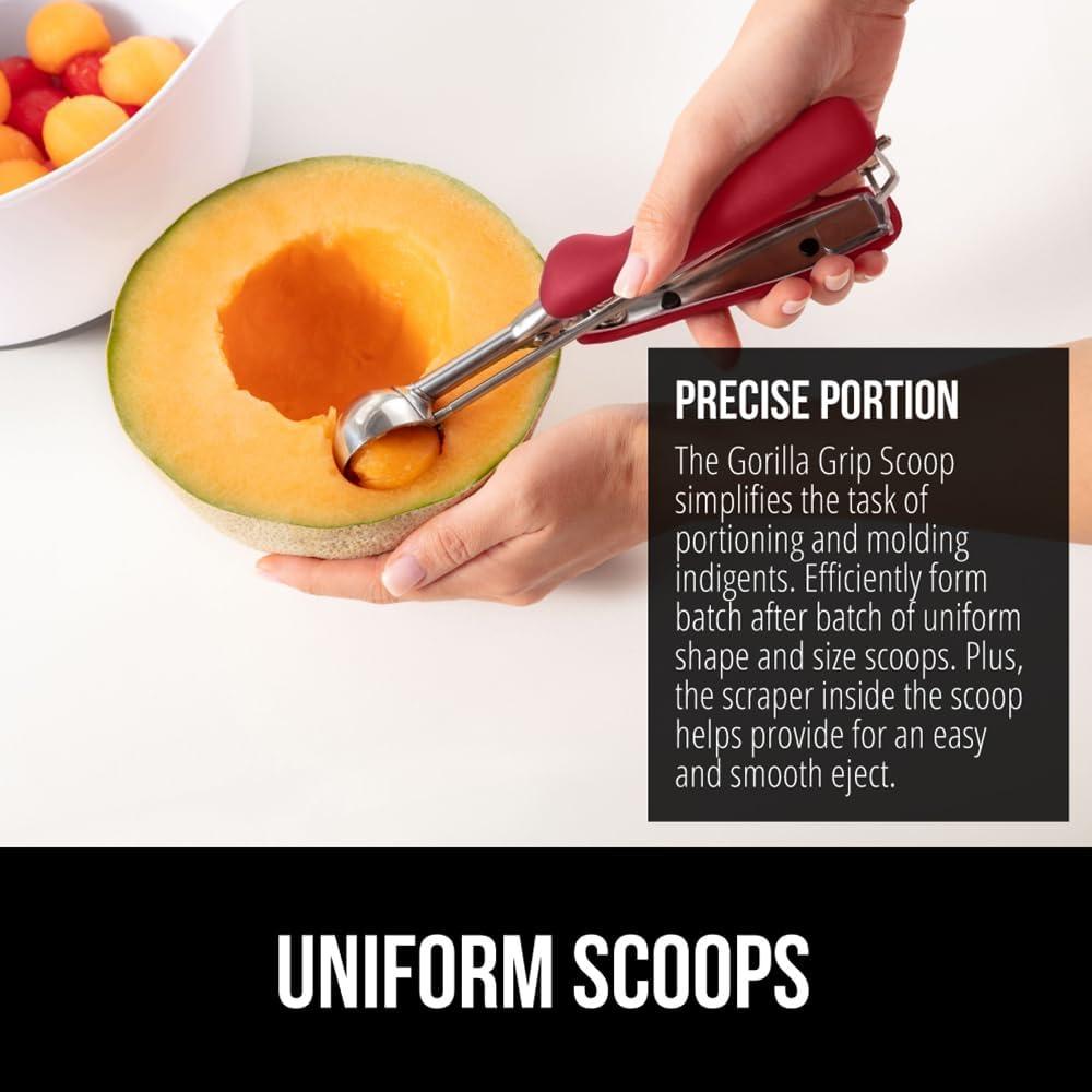 imageGORILLA GRIP BPAFree Stainless Steel Cookie Scoop 1 TBSP Scooper 60 Soft Grip Handle Easy Food Release Create Even Portion Sizes Multipurpose Kitchen Melon Baller Meatball Spring Scoops BlackRed
