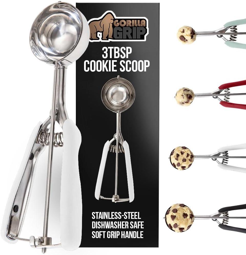 imageGORILLA GRIP BPAFree Stainless Steel Cookie Scoop 1 TBSP Scooper 60 Soft Grip Handle Easy Food Release Create Even Portion Sizes Multipurpose Kitchen Melon Baller Meatball Spring Scoops BlackWhite
