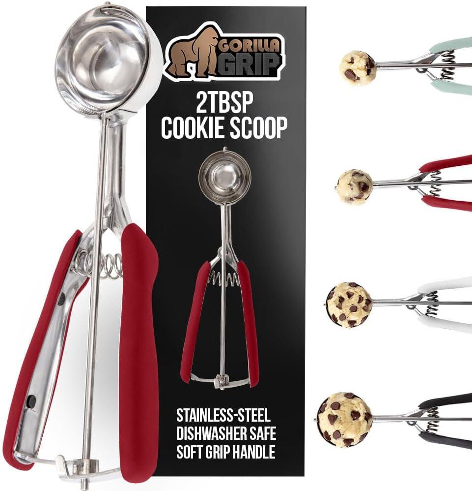 imageGORILLA GRIP BPAFree Stainless Steel Cookie Scoop 1 TBSP Scooper 60 Soft Grip Handle Easy Food Release Create Even Portion Sizes Multipurpose Kitchen Melon Baller Meatball Spring Scoops BlackRed