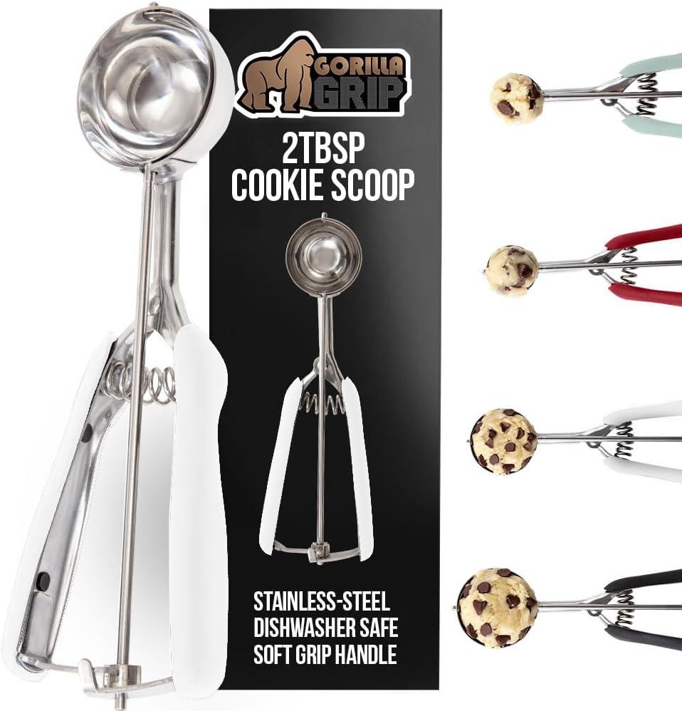 imageGORILLA GRIP BPAFree Stainless Steel Cookie Scoop 1 TBSP Scooper 60 Soft Grip Handle Easy Food Release Create Even Portion Sizes Multipurpose Kitchen Melon Baller Meatball Spring Scoops BlackWhite