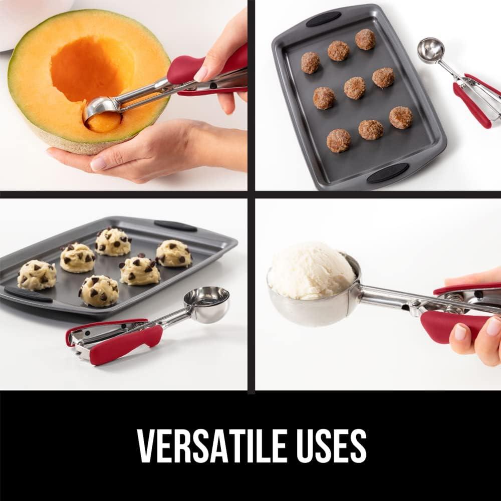 imageGORILLA GRIP BPAFree Stainless Steel Cookie Scoop 1 TBSP Scooper 60 Soft Grip Handle Easy Food Release Create Even Portion Sizes Multipurpose Kitchen Melon Baller Meatball Spring Scoops BlackRed