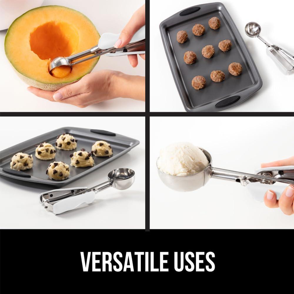 imageGORILLA GRIP BPAFree Stainless Steel Cookie Scoop 1 TBSP Scooper 60 Soft Grip Handle Easy Food Release Create Even Portion Sizes Multipurpose Kitchen Melon Baller Meatball Spring Scoops BlackWhite