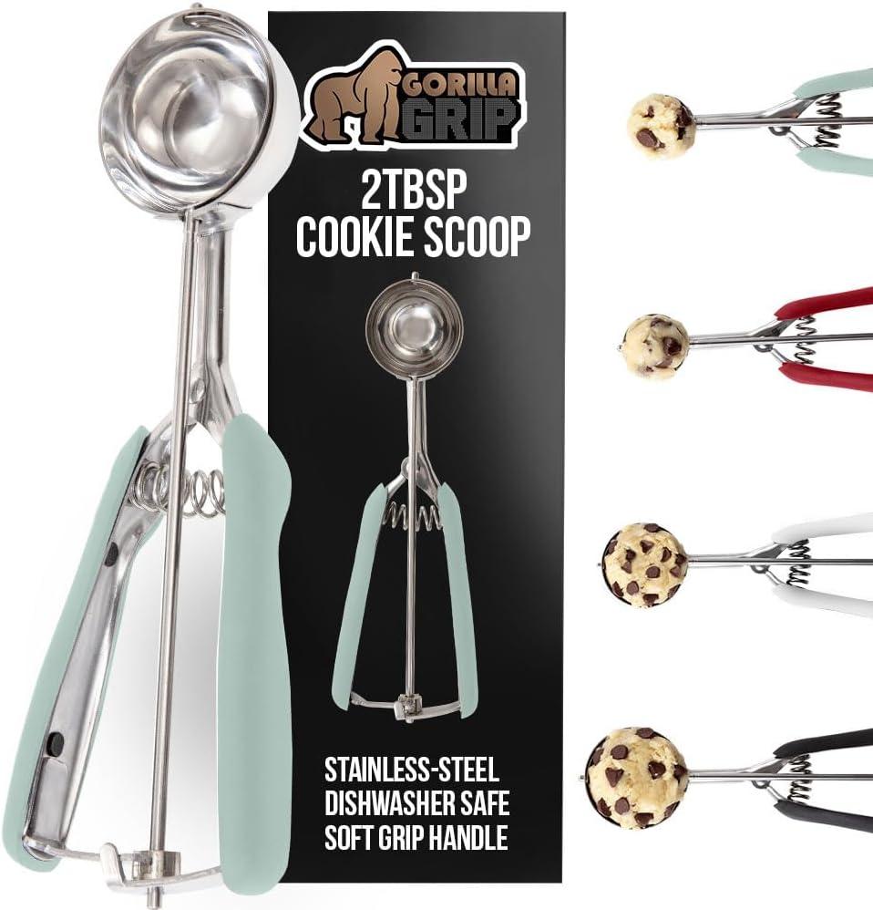 imageGORILLA GRIP BPAFree Stainless Steel Cookie Scoop 1 TBSP Scooper 60 Soft Grip Handle Easy Food Release Create Even Portion Sizes Multipurpose Kitchen Melon Baller Meatball Spring Scoops BlackMint