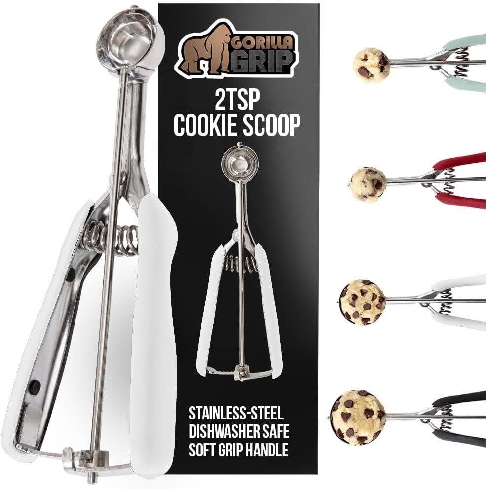 imageGORILLA GRIP BPAFree Stainless Steel Cookie Scoop 1 TBSP Scooper 60 Soft Grip Handle Easy Food Release Create Even Portion Sizes Multipurpose Kitchen Melon Baller Meatball Spring Scoops BlackWhite