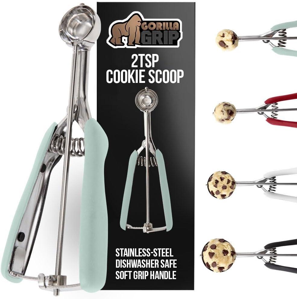 imageGORILLA GRIP BPAFree Stainless Steel Cookie Scoop 1 TBSP Scooper 60 Soft Grip Handle Easy Food Release Create Even Portion Sizes Multipurpose Kitchen Melon Baller Meatball Spring Scoops BlackMint