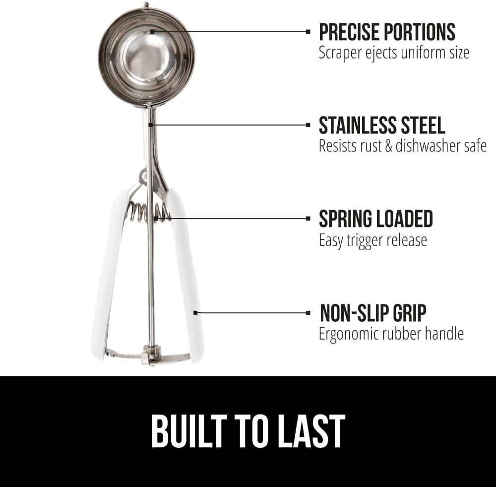 imageGORILLA GRIP BPAFree Stainless Steel Cookie Scoop 1 TBSP Scooper 60 Soft Grip Handle Easy Food Release Create Even Portion Sizes Multipurpose Kitchen Melon Baller Meatball Spring Scoops BlackWhite