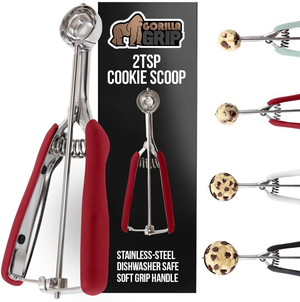 imageGORILLA GRIP BPAFree Stainless Steel Cookie Scoop 1 TBSP Scooper 60 Soft Grip Handle Easy Food Release Create Even Portion Sizes Multipurpose Kitchen Melon Baller Meatball Spring Scoops BlackRed
