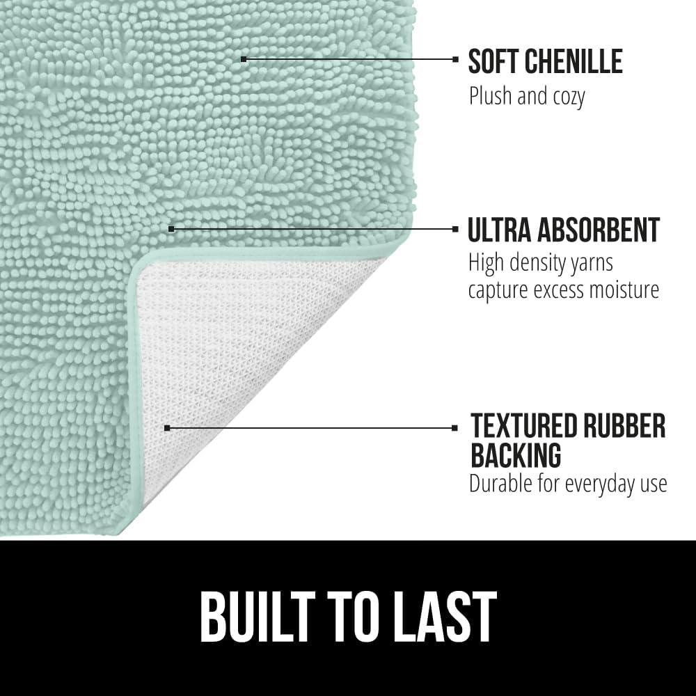 imageGORILLA GRIP Bath Rug Mat 30x20 Thick Soft Absorbent Chenille Quick Dry Microfiber Mats Rubber Backing Washable Shower Floor Rugs US Designed Bathroom Bathmat Home Decor Accessories GreySeablue