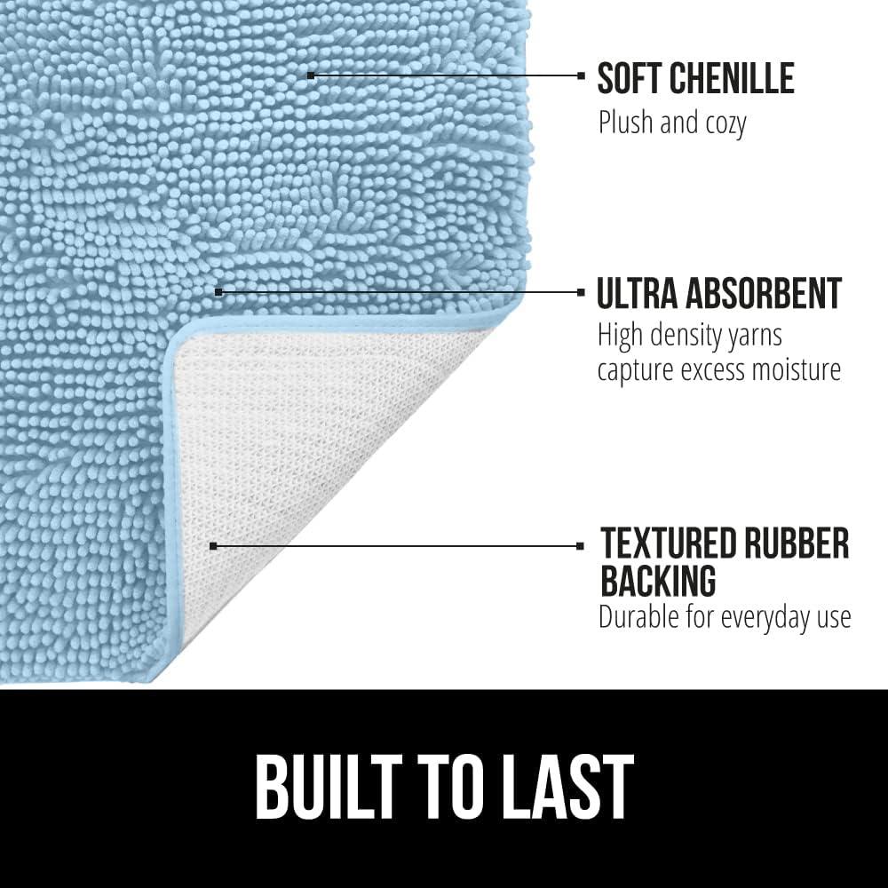imageGORILLA GRIP Bath Rug Mat 30x20 Thick Soft Absorbent Chenille Quick Dry Microfiber Mats Rubber Backing Washable Shower Floor Rugs US Designed Bathroom Bathmat Home Decor Accessories GreySky