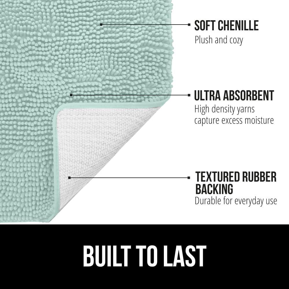 imageGORILLA GRIP Bath Rug Mat 30x20 Thick Soft Absorbent Chenille Quick Dry Microfiber Mats Rubber Backing Washable Shower Floor Rugs US Designed Bathroom Bathmat Home Decor Accessories GreySeablue