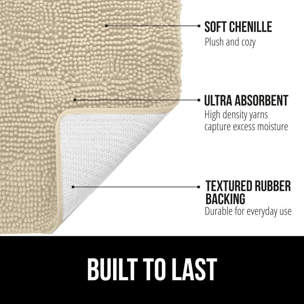 imageGORILLA GRIP Bath Rug Mat 30x20 Thick Soft Absorbent Chenille Quick Dry Microfiber Mats Rubber Backing Washable Shower Floor Rugs US Designed Bathroom Bathmat Home Decor Accessories GreySand