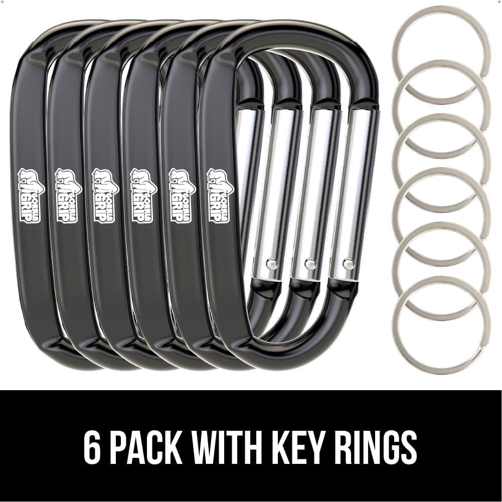imageGORILLA GRIP Carabiner Clip 3 D Ring Heavy Duty Aluminum Key Holder Clips Hold 170lbs Rust ScratchResistant Camping Essentials Hiking Gear Tactical Backpacking KeychainsBlack