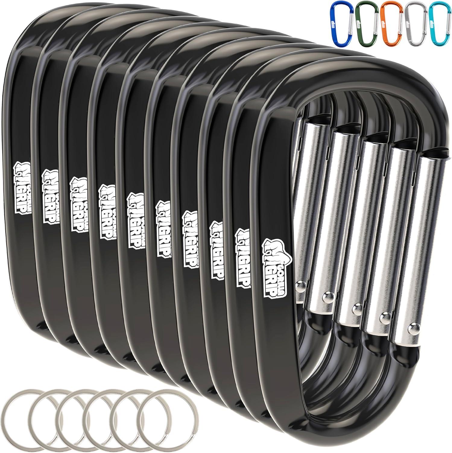 imageGORILLA GRIP Carabiner Clip 3 D Ring Heavy Duty Aluminum Key Holder Clips Hold 170lbs Rust ScratchResistant Camping Essentials Hiking Gear Tactical Backpacking KeychainsBlack