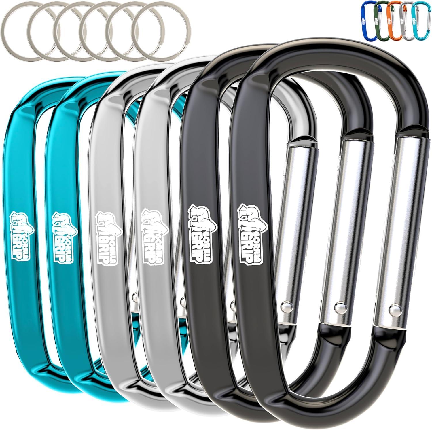 imageGORILLA GRIP Carabiner Clip 3 D Ring Heavy Duty Aluminum Key Holder Clips Hold 170lbs Rust ScratchResistant Camping Essentials Hiking Gear Tactical Backpacking KeychainsBlackSilverTurquoise
