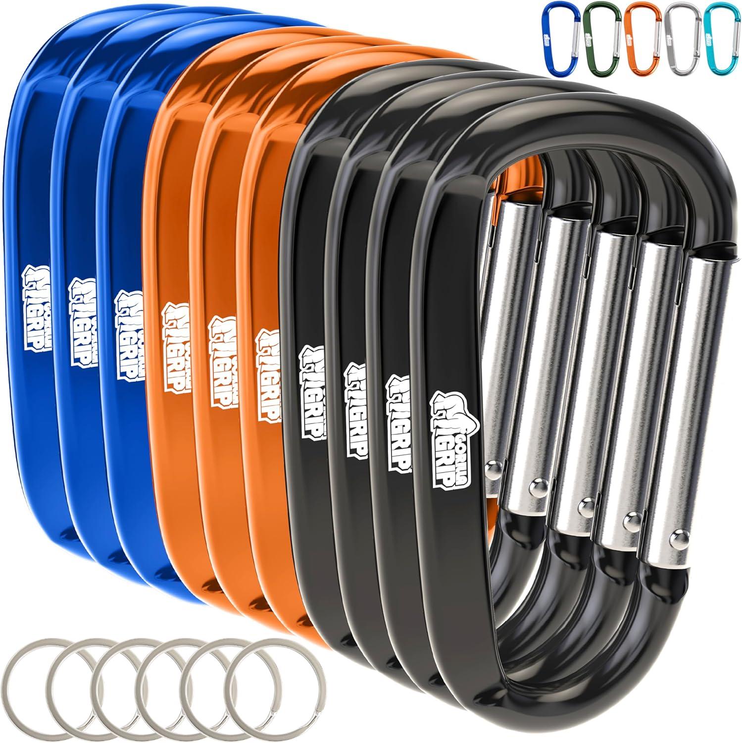 imageGORILLA GRIP Carabiner Clip 3 D Ring Heavy Duty Aluminum Key Holder Clips Hold 170lbs Rust ScratchResistant Camping Essentials Hiking Gear Tactical Backpacking KeychainsBlackOrangeBlue