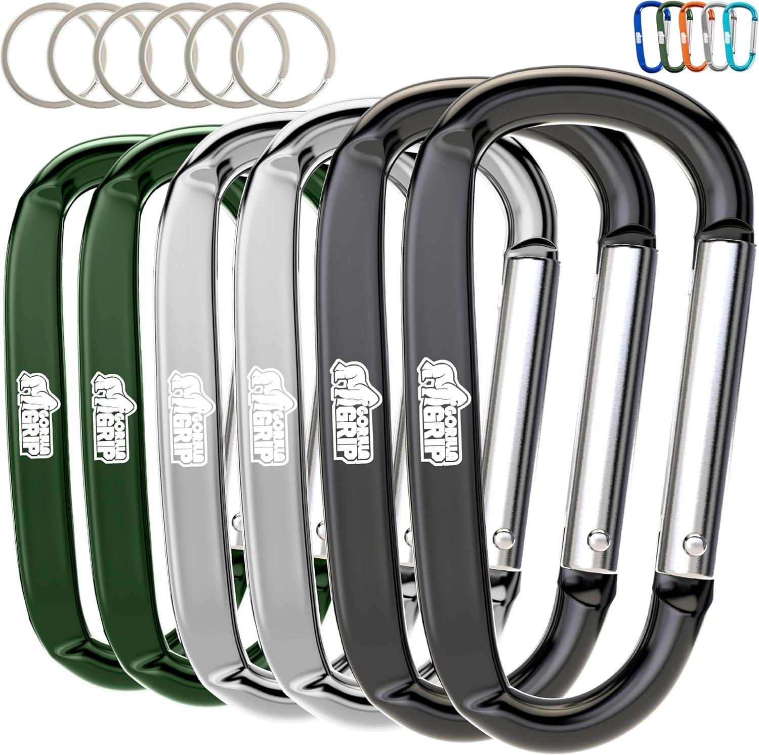imageGORILLA GRIP Carabiner Clip 3 D Ring Heavy Duty Aluminum Key Holder Clips Hold 170lbs Rust ScratchResistant Camping Essentials Hiking Gear Tactical Backpacking KeychainsBlackSilverHunter Green