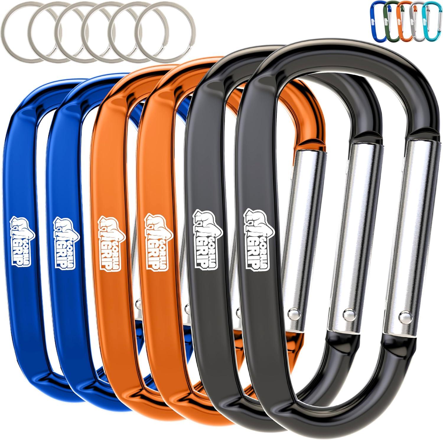 imageGORILLA GRIP Carabiner Clip 3 D Ring Heavy Duty Aluminum Key Holder Clips Hold 170lbs Rust ScratchResistant Camping Essentials Hiking Gear Tactical Backpacking KeychainsBlackOrangeBlue