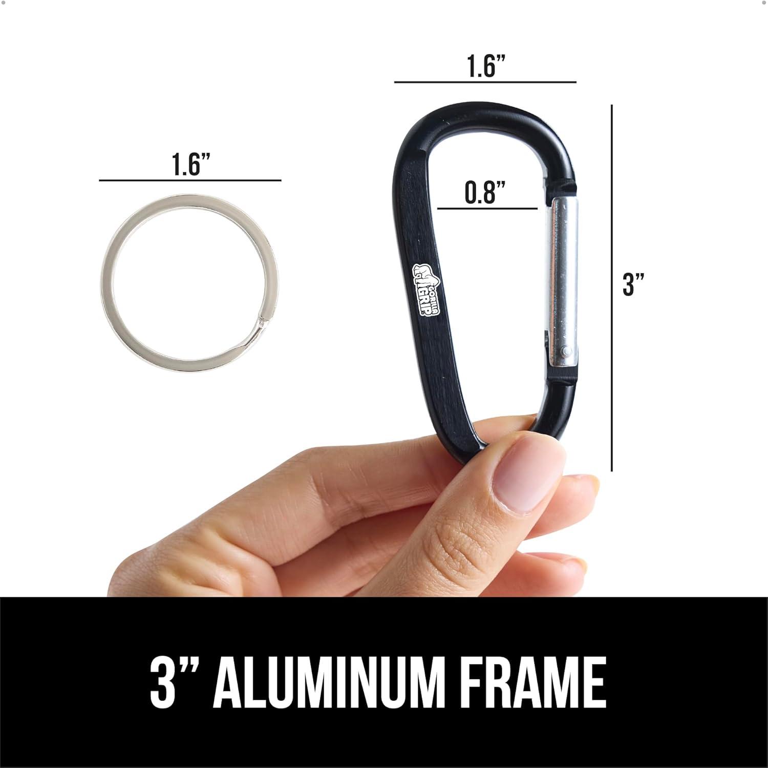 imageGORILLA GRIP Carabiner Clip 3 D Ring Heavy Duty Aluminum Key Holder Clips Hold 170lbs Rust ScratchResistant Camping Essentials Hiking Gear Tactical Backpacking KeychainsBlack