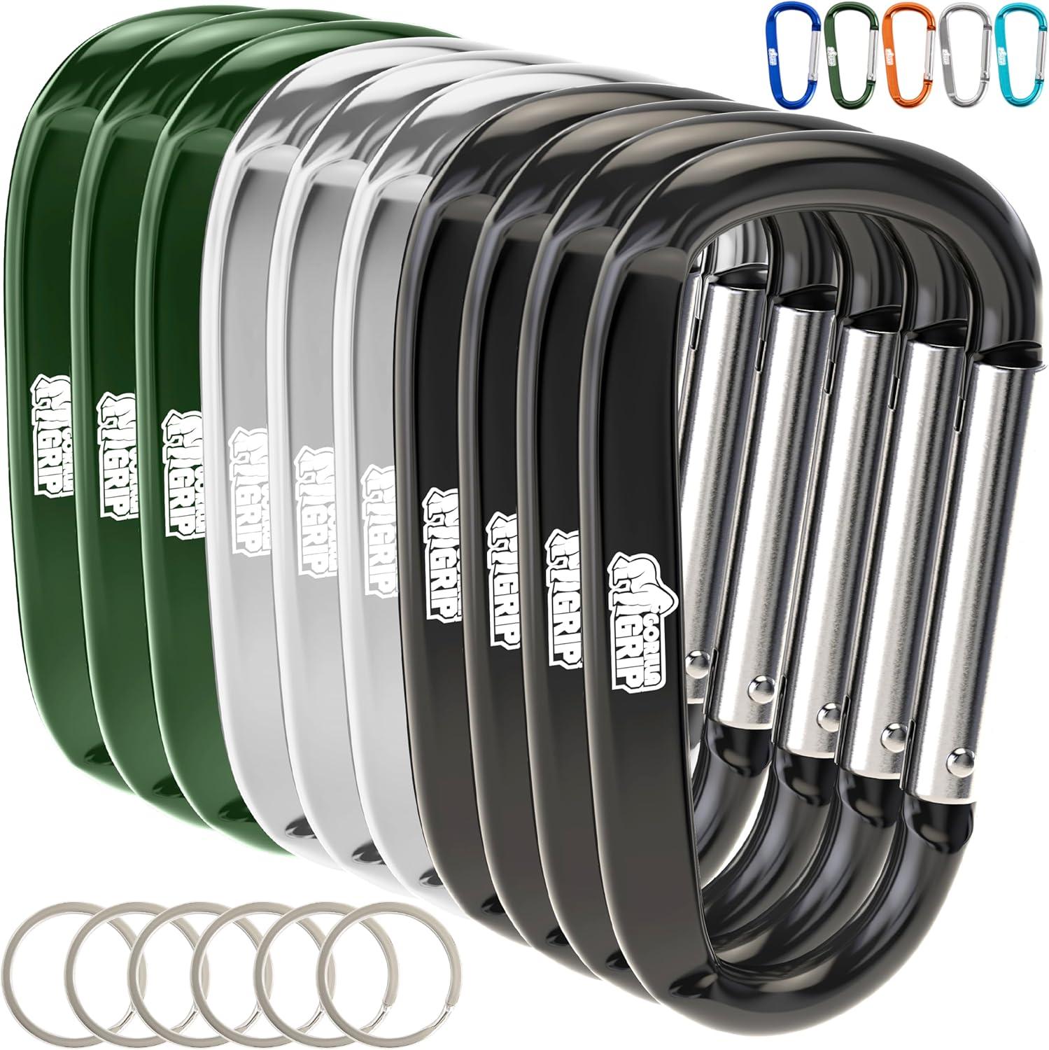 imageGORILLA GRIP Carabiner Clip 3 D Ring Heavy Duty Aluminum Key Holder Clips Hold 170lbs Rust ScratchResistant Camping Essentials Hiking Gear Tactical Backpacking KeychainsBlackSilverHunter Green