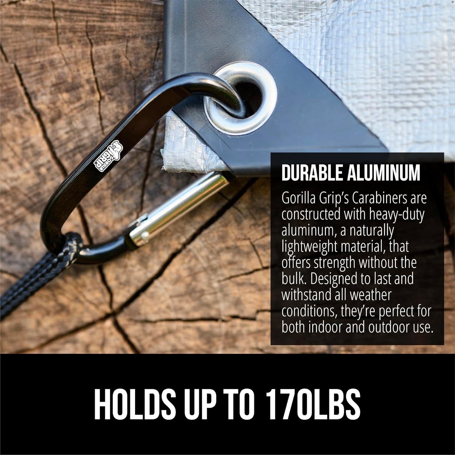 imageGORILLA GRIP Carabiner Clip 3 D Ring Heavy Duty Aluminum Key Holder Clips Hold 170lbs Rust ScratchResistant Camping Essentials Hiking Gear Tactical Backpacking KeychainsBlack