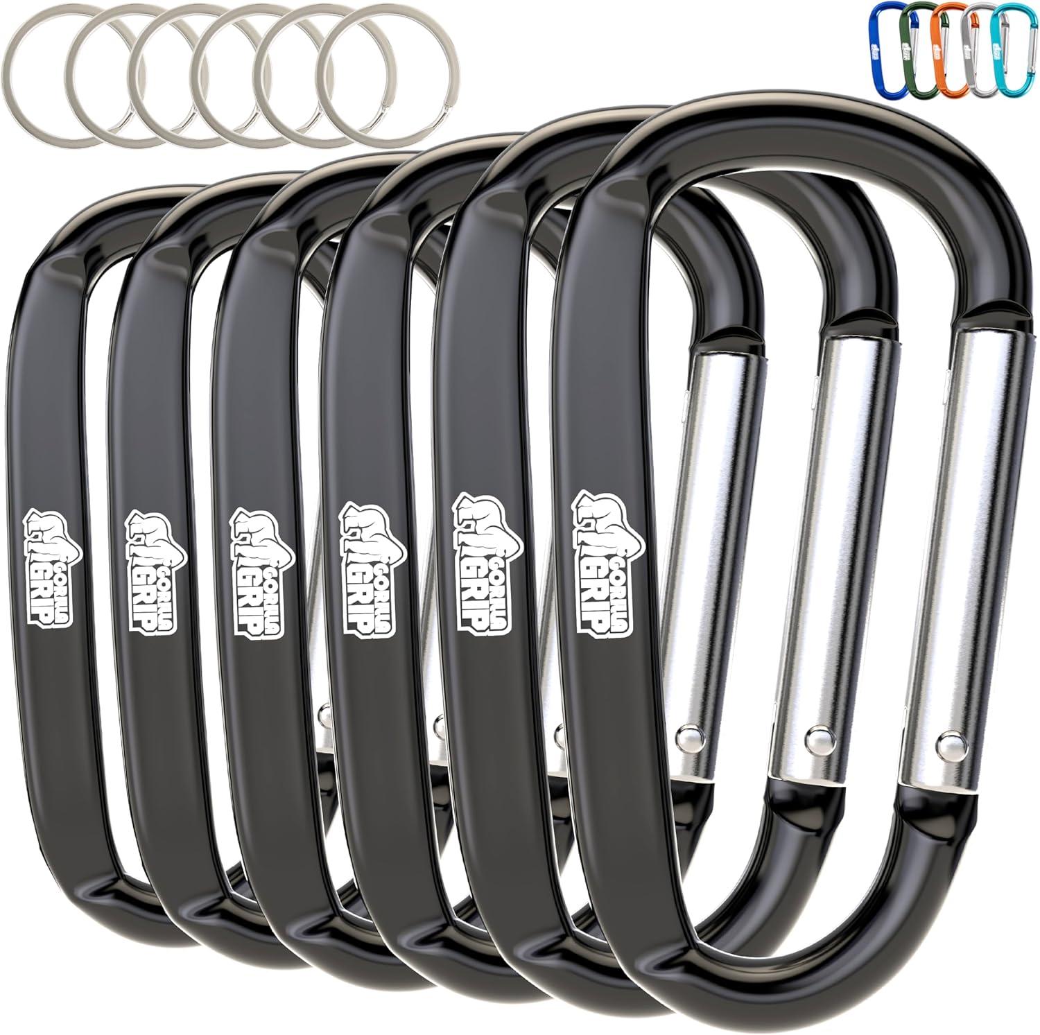 imageGORILLA GRIP Carabiner Clip 3 D Ring Heavy Duty Aluminum Key Holder Clips Hold 170lbs Rust ScratchResistant Camping Essentials Hiking Gear Tactical Backpacking KeychainsBlack