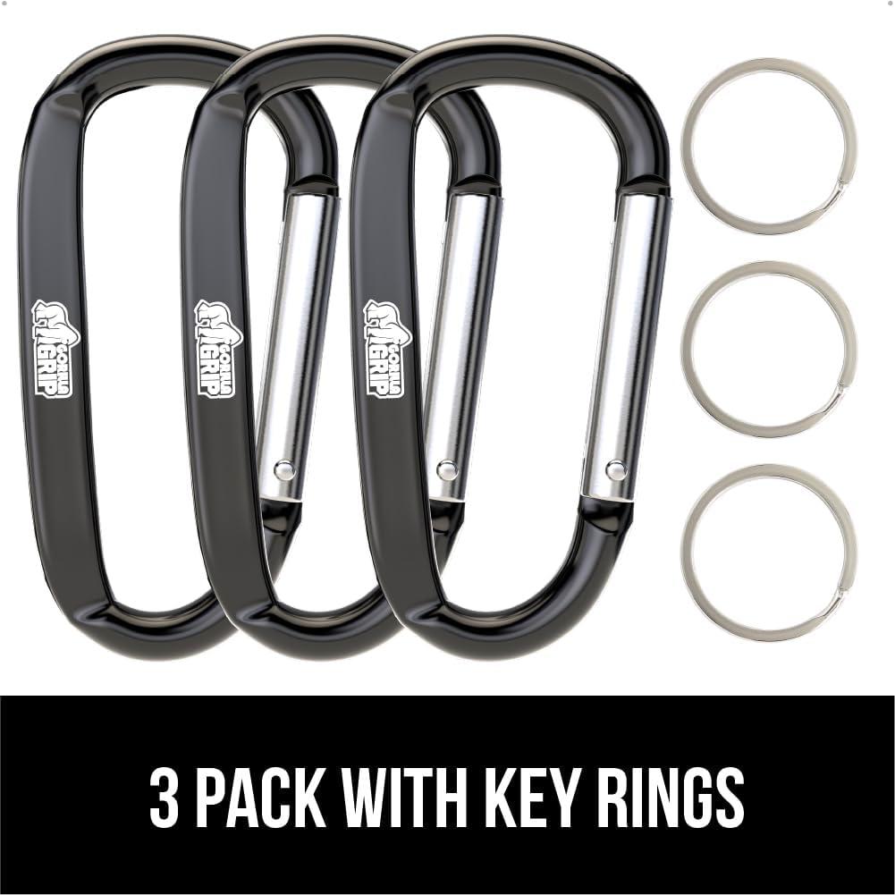 imageGORILLA GRIP Carabiner Clip 3 D Ring Heavy Duty Aluminum Key Holder Clips Hold 170lbs Rust ScratchResistant Camping Essentials Hiking Gear Tactical Backpacking KeychainsBlackSilverHunter Green