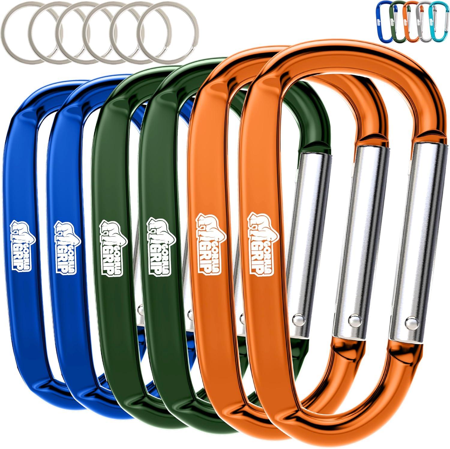 imageGORILLA GRIP Carabiner Clip 3 D Ring Heavy Duty Aluminum Key Holder Clips Hold 170lbs Rust ScratchResistant Camping Essentials Hiking Gear Tactical Backpacking KeychainsOrangeBlueHunter Green