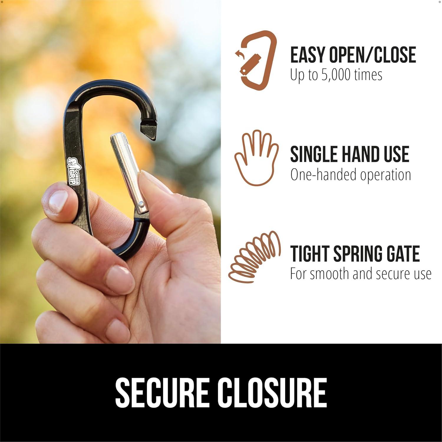 imageGORILLA GRIP Carabiner Clip 3 D Ring Heavy Duty Aluminum Key Holder Clips Hold 170lbs Rust ScratchResistant Camping Essentials Hiking Gear Tactical Backpacking KeychainsBlack