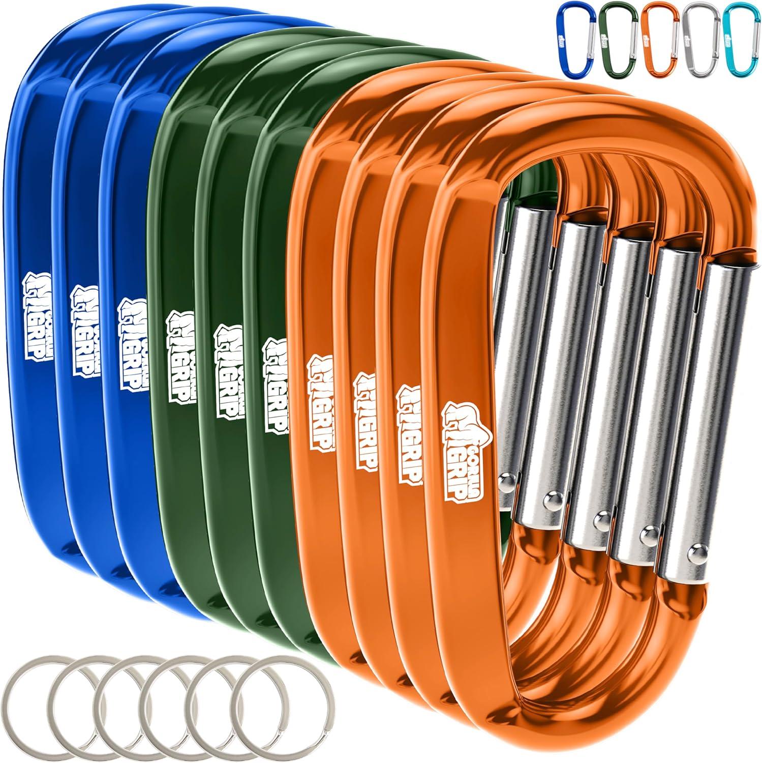 imageGORILLA GRIP Carabiner Clip 3 D Ring Heavy Duty Aluminum Key Holder Clips Hold 170lbs Rust ScratchResistant Camping Essentials Hiking Gear Tactical Backpacking KeychainsOrangeBlueHunter Green