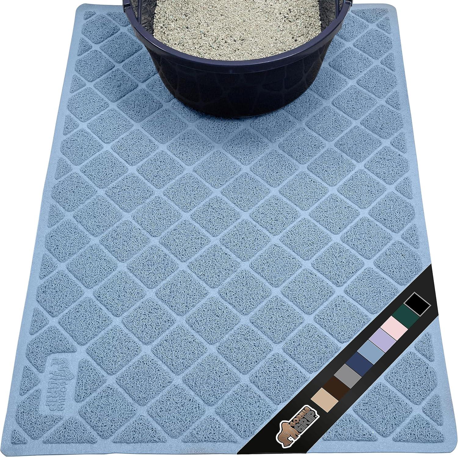 imageGORILLA GRIP Cat Litter Box Mat 35x23 Water Resistant US Designed Kitty Litter Trapping Mats Easy to Clean Scatter Control Less Mess and Clean Floors Kitten Supplies for Indoor Cats GrayLight Blue