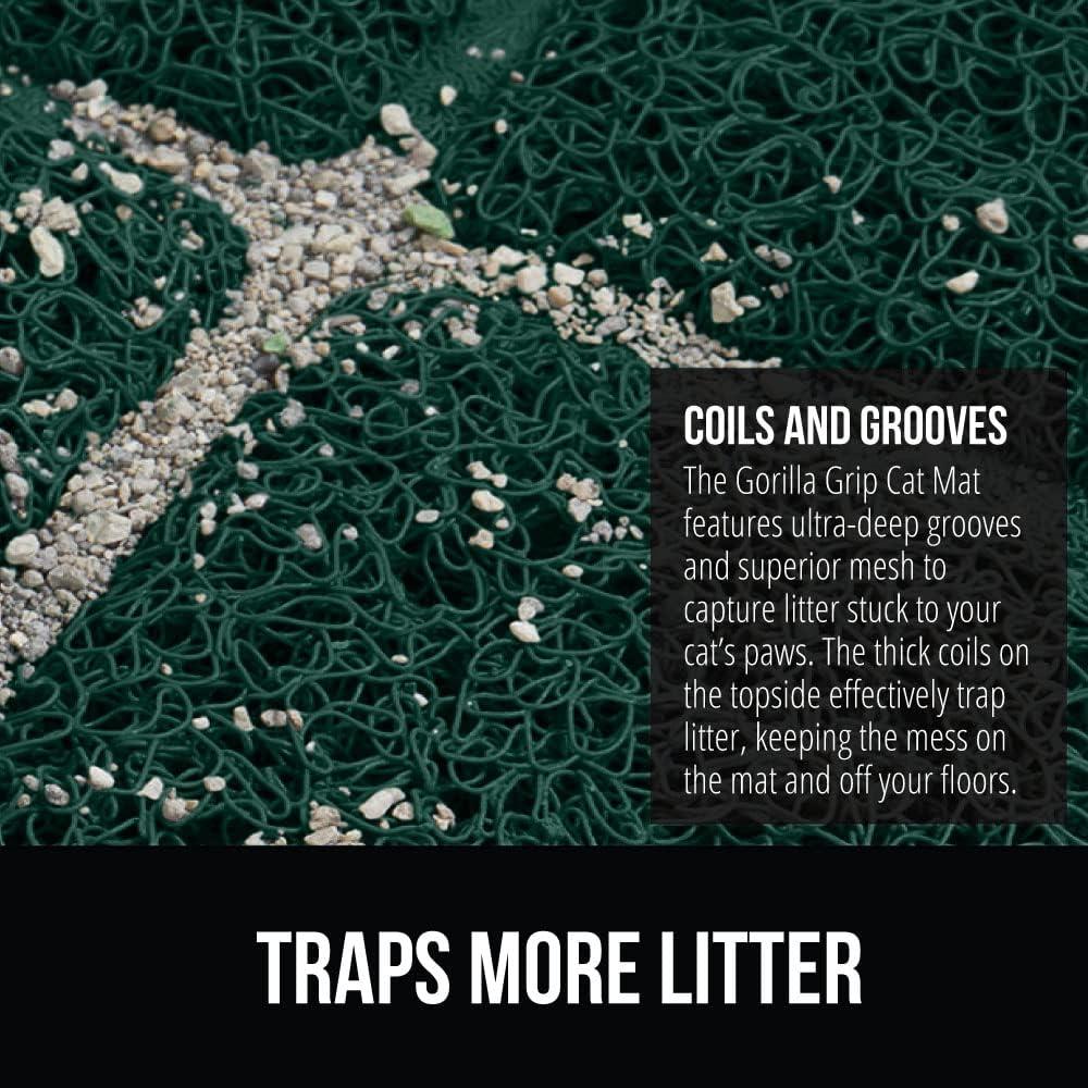 imageGORILLA GRIP Cat Litter Box Mat 35x23 Water Resistant US Designed Kitty Litter Trapping Mats Easy to Clean Scatter Control Less Mess and Clean Floors Kitten Supplies for Indoor Cats GrayHunter Green