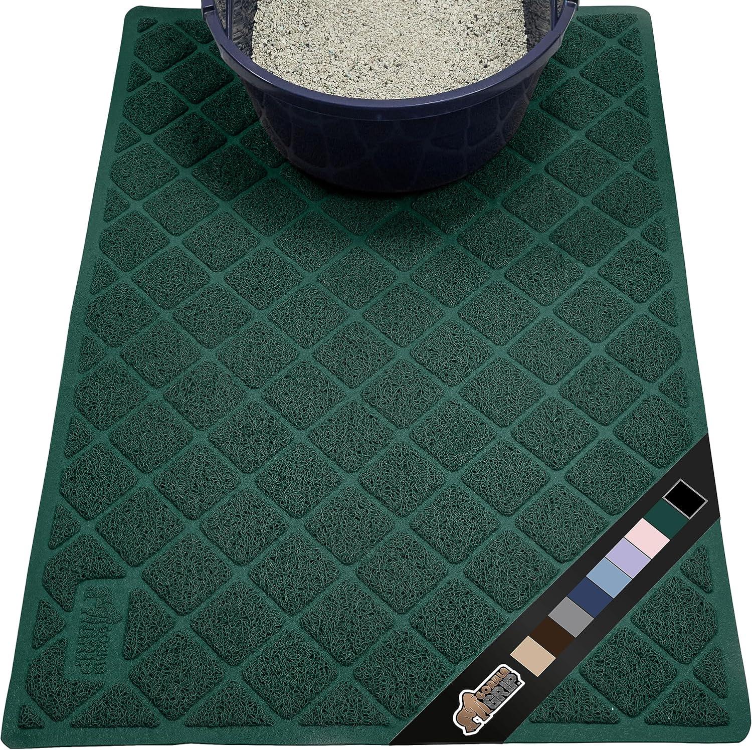 imageGORILLA GRIP Cat Litter Box Mat 35x23 Water Resistant US Designed Kitty Litter Trapping Mats Easy to Clean Scatter Control Less Mess and Clean Floors Kitten Supplies for Indoor Cats GrayHunter Green