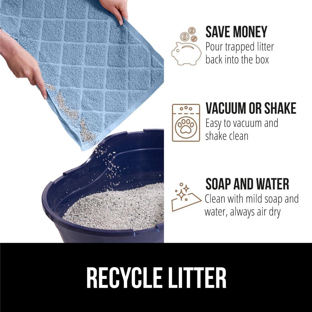 imageGORILLA GRIP Cat Litter Box Mat 35x23 Water Resistant US Designed Kitty Litter Trapping Mats Easy to Clean Scatter Control Less Mess and Clean Floors Kitten Supplies for Indoor Cats GrayLight Blue