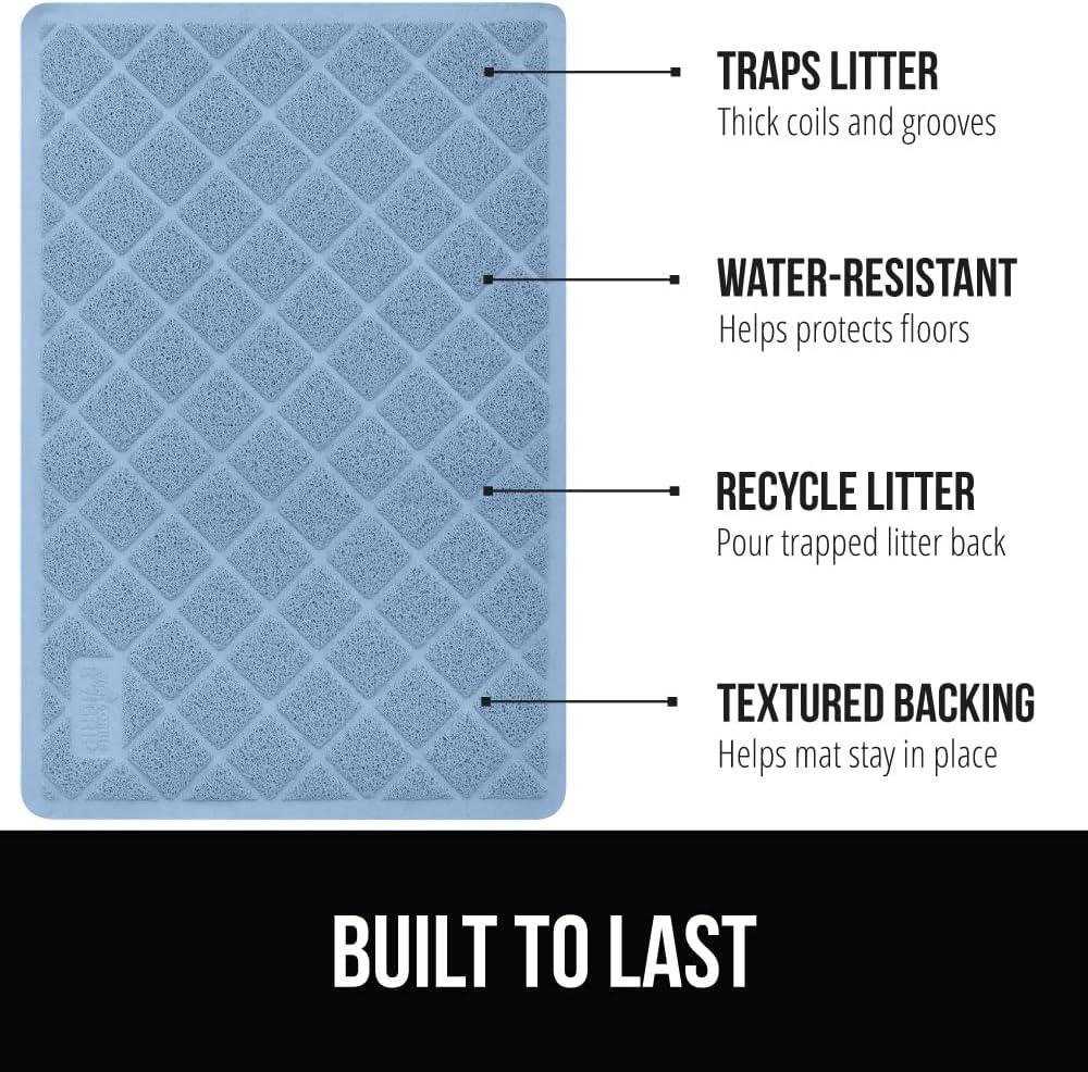 imageGORILLA GRIP Cat Litter Box Mat 35x23 Water Resistant US Designed Kitty Litter Trapping Mats Easy to Clean Scatter Control Less Mess and Clean Floors Kitten Supplies for Indoor Cats GrayLight Blue