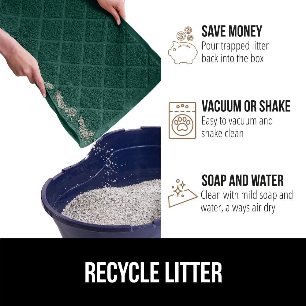 imageGORILLA GRIP Cat Litter Box Mat 35x23 Water Resistant US Designed Kitty Litter Trapping Mats Easy to Clean Scatter Control Less Mess and Clean Floors Kitten Supplies for Indoor Cats GrayHunter Green