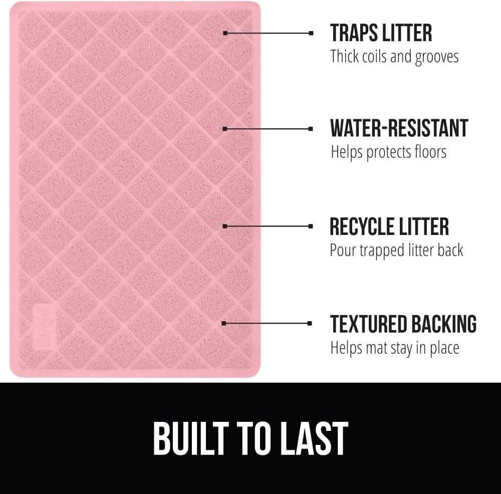 imageGORILLA GRIP Cat Litter Box Mat 35x23 Water Resistant US Designed Kitty Litter Trapping Mats Easy to Clean Scatter Control Less Mess and Clean Floors Kitten Supplies for Indoor Cats GrayLight Pink