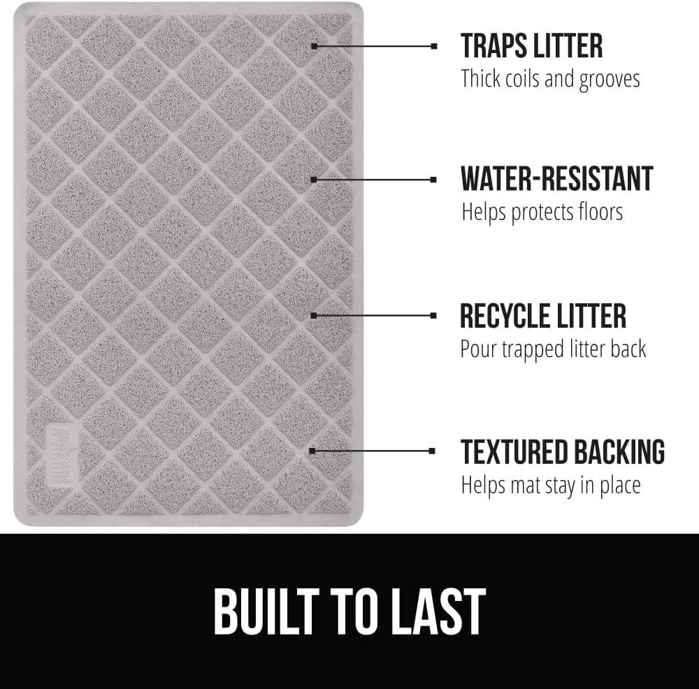 imageGORILLA GRIP Cat Litter Box Mat 35x23 Water Resistant US Designed Kitty Litter Trapping Mats Easy to Clean Scatter Control Less Mess and Clean Floors Kitten Supplies for Indoor Cats GrayLight Gray
