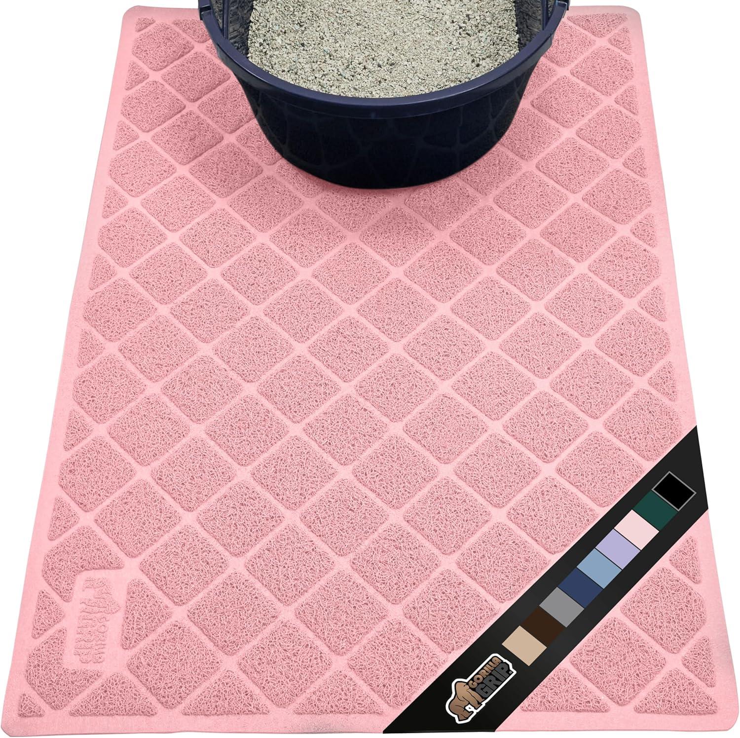 imageGORILLA GRIP Cat Litter Box Mat 35x23 Water Resistant US Designed Kitty Litter Trapping Mats Easy to Clean Scatter Control Less Mess and Clean Floors Kitten Supplies for Indoor Cats GrayLight Pink