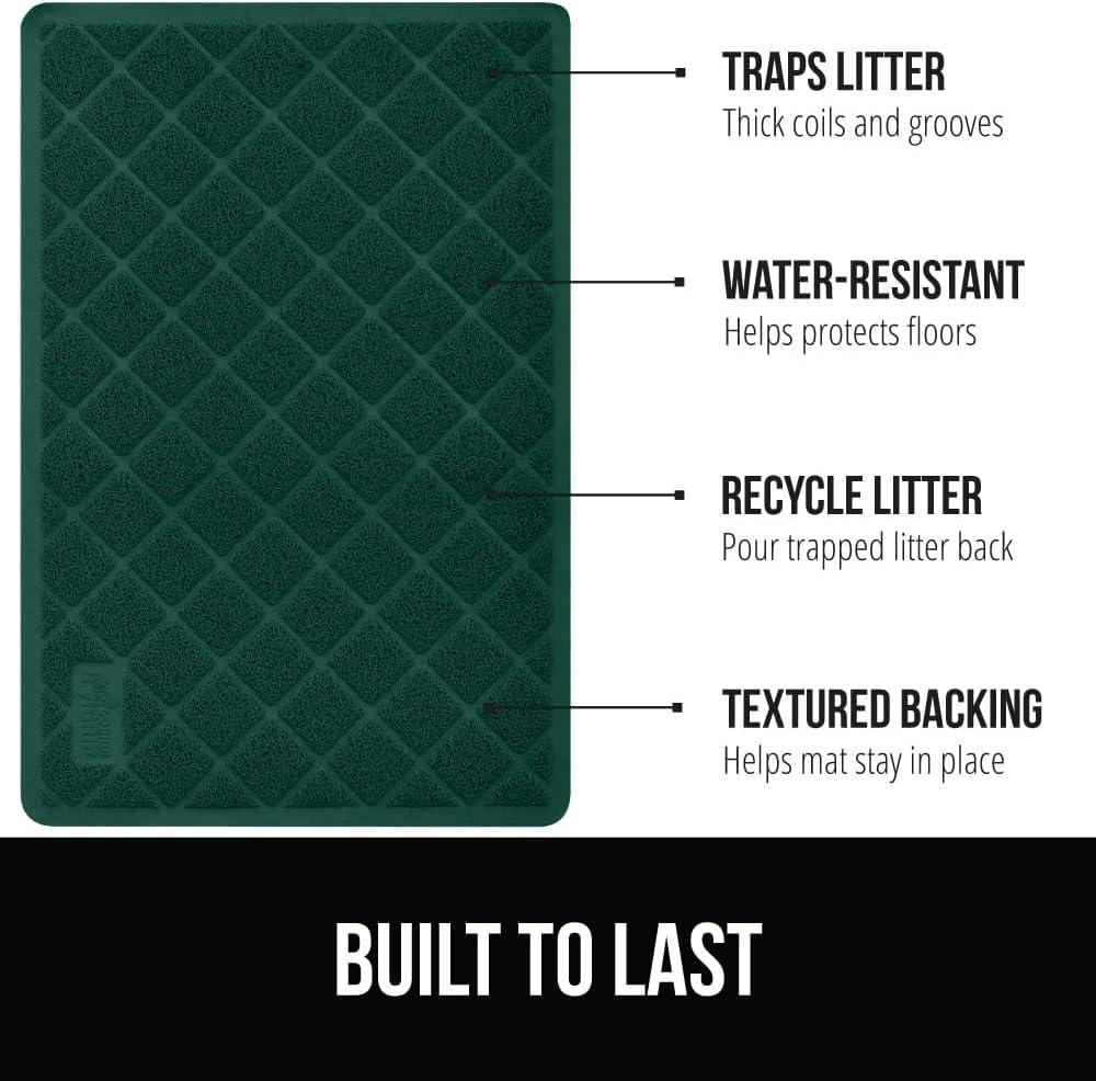 imageGORILLA GRIP Cat Litter Box Mat 35x23 Water Resistant US Designed Kitty Litter Trapping Mats Easy to Clean Scatter Control Less Mess and Clean Floors Kitten Supplies for Indoor Cats GrayHunter Green