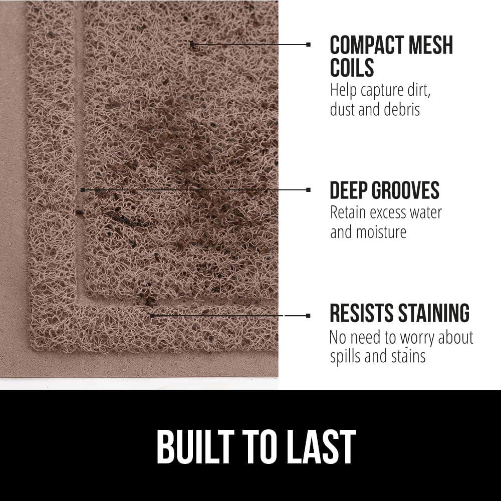 imageGORILLA GRIP Dirt Grabber Mesh Doormat LowProfile Stain and Fade Resistant Heavy Duty Quick Dry Striped Doormats Mats for Indoor or Outdoor Entry Shoe Scraper Garage Entrance Mat 47x35 Dark GrayLatte