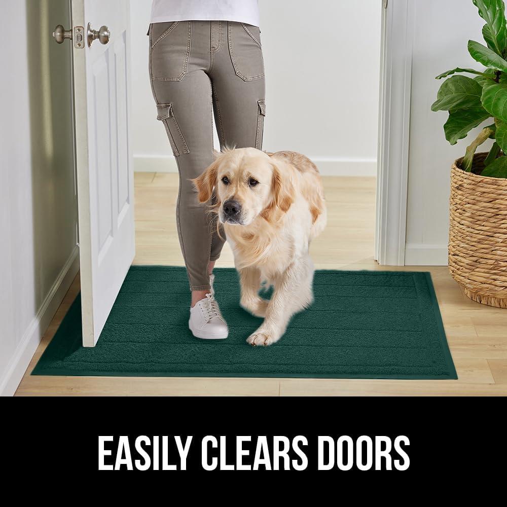 imageGORILLA GRIP Dirt Grabber Mesh Doormat LowProfile Stain and Fade Resistant Heavy Duty Quick Dry Striped Doormats Mats for Indoor or Outdoor Entry Shoe Scraper Garage Entrance Mat 47x35 Dark GrayHunter Green