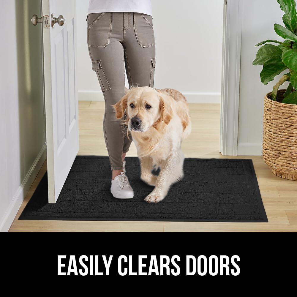 imageGORILLA GRIP Dirt Grabber Mesh Doormat LowProfile Stain and Fade Resistant Heavy Duty Quick Dry Striped Doormats Mats for Indoor or Outdoor Entry Shoe Scraper Garage Entrance Mat 47x35 Dark GrayBlack