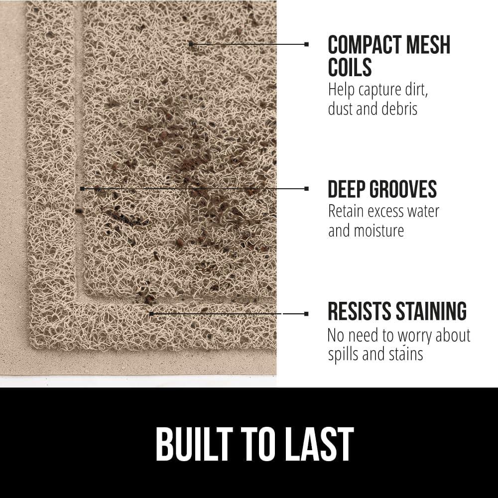 imageGORILLA GRIP Dirt Grabber Mesh Doormat LowProfile Stain and Fade Resistant Heavy Duty Quick Dry Striped Doormats Mats for Indoor or Outdoor Entry Shoe Scraper Garage Entrance Mat 47x35 Dark GrayBeige