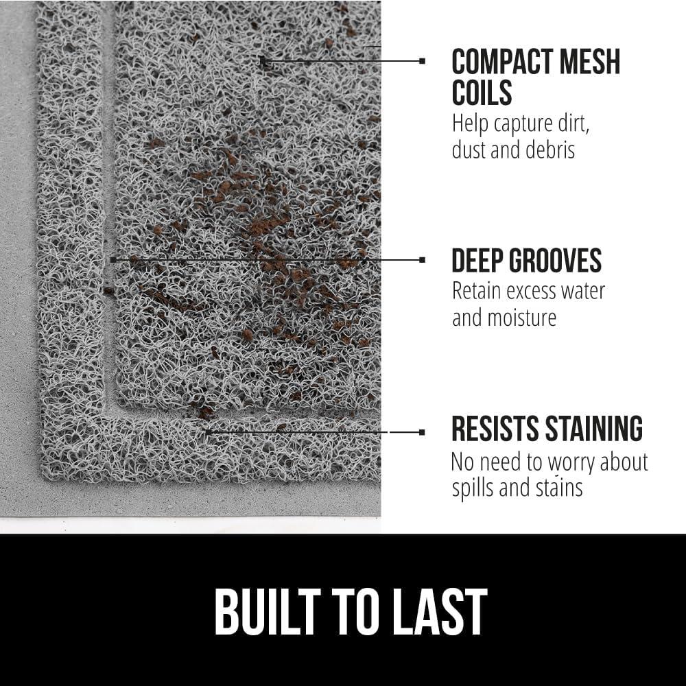 imageGORILLA GRIP Dirt Grabber Mesh Doormat LowProfile Stain and Fade Resistant Heavy Duty Quick Dry Striped Doormats Mats for Indoor or Outdoor Entry Shoe Scraper Garage Entrance Mat 47x35 Dark GrayGrey