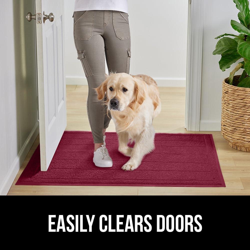 imageGORILLA GRIP Dirt Grabber Mesh Doormat LowProfile Stain and Fade Resistant Heavy Duty Quick Dry Striped Doormats Mats for Indoor or Outdoor Entry Shoe Scraper Garage Entrance Mat 47x35 Dark GrayBurgundy Wine
