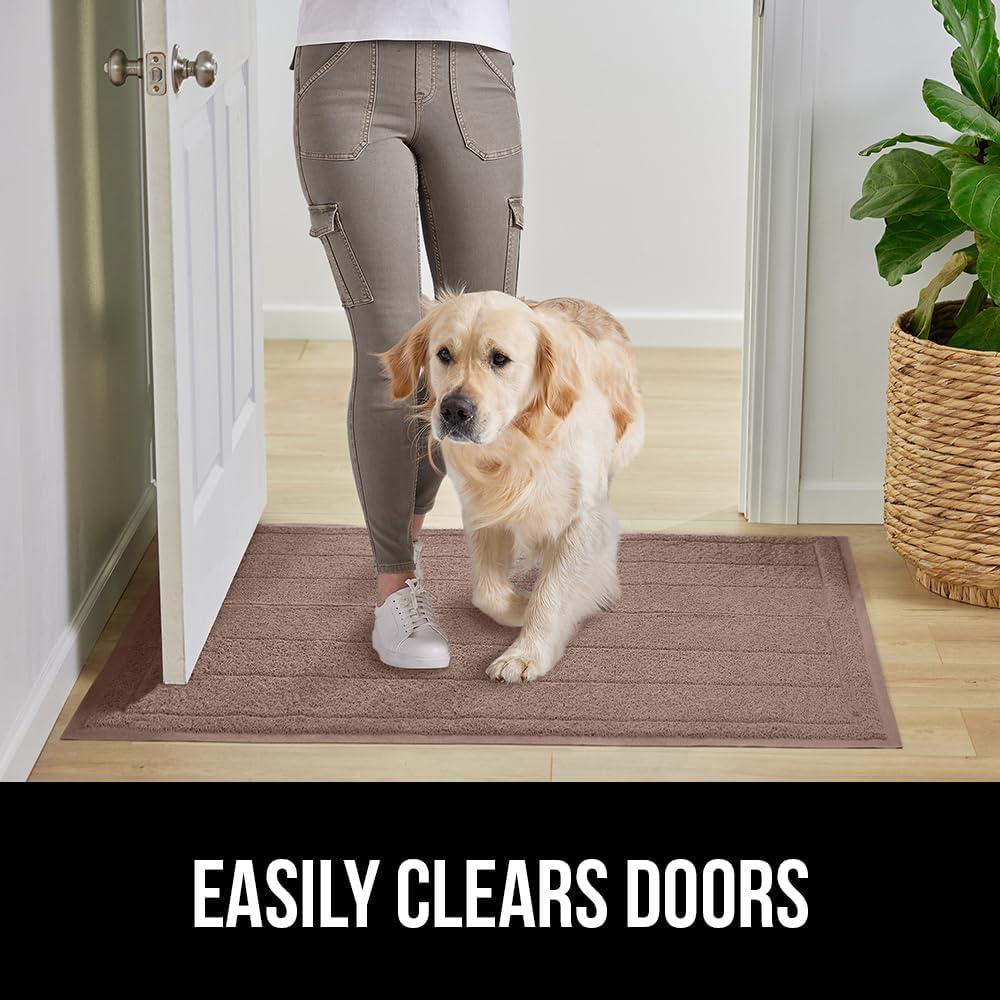 imageGORILLA GRIP Dirt Grabber Mesh Doormat LowProfile Stain and Fade Resistant Heavy Duty Quick Dry Striped Doormats Mats for Indoor or Outdoor Entry Shoe Scraper Garage Entrance Mat 47x35 Dark GrayLatte